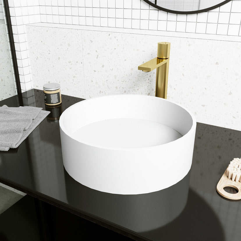 Matte white round bathroom sink with rust-resistant finish, ideal for contemporary spaces