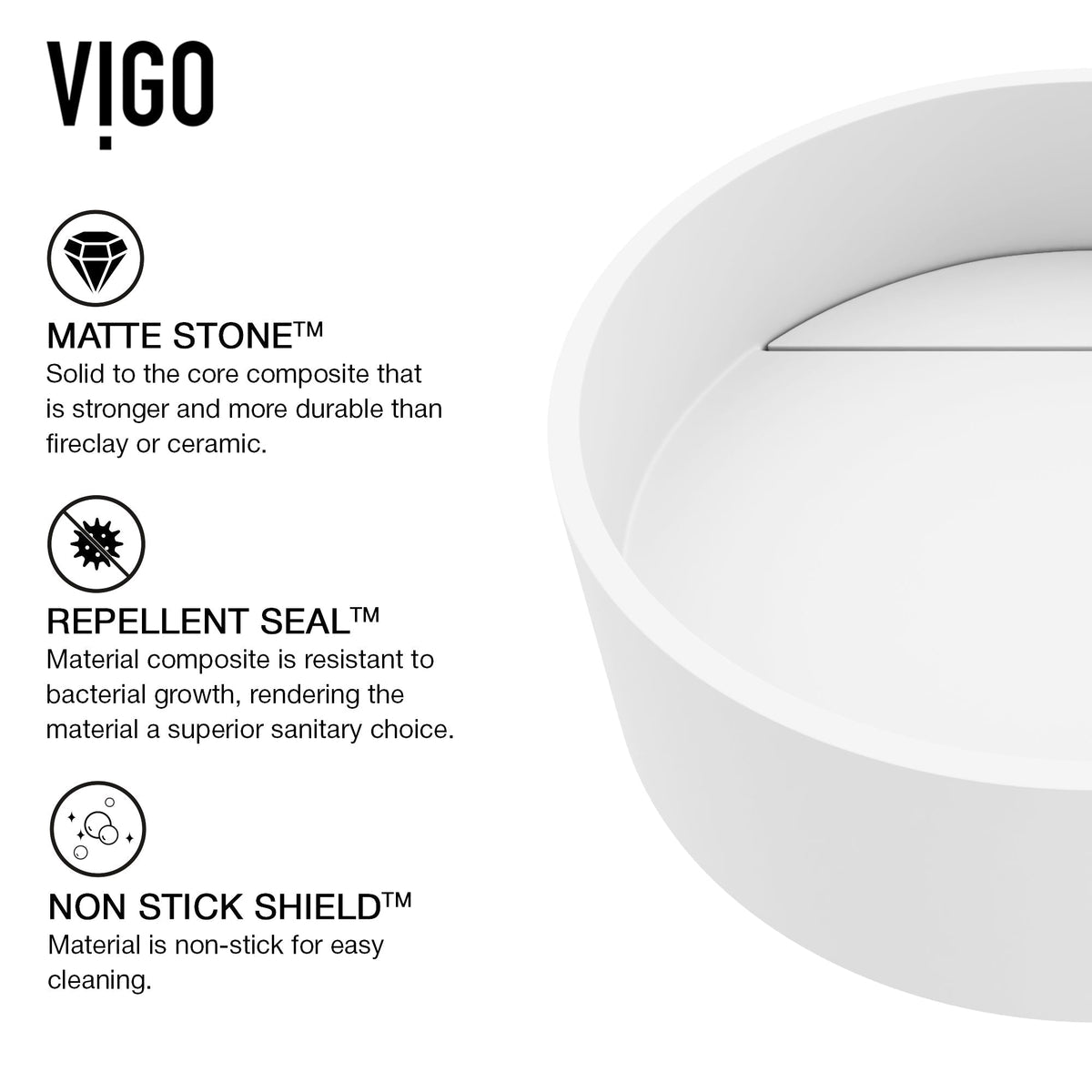 Scratch and rust resistant round sink in matte white, modern vessel design for bathrooms
