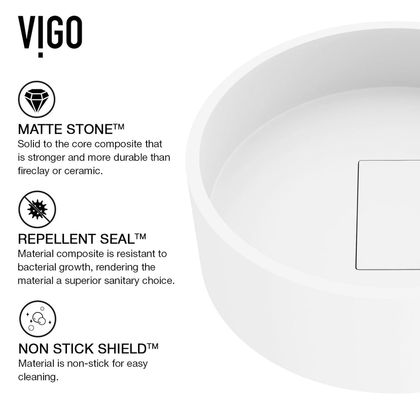 Scratch-resistant round vessel sink in matte white stone, perfect for modern decor