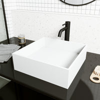 Modern square bathroom sink, handmade cast stone, matte white, rust and scratch resistant
