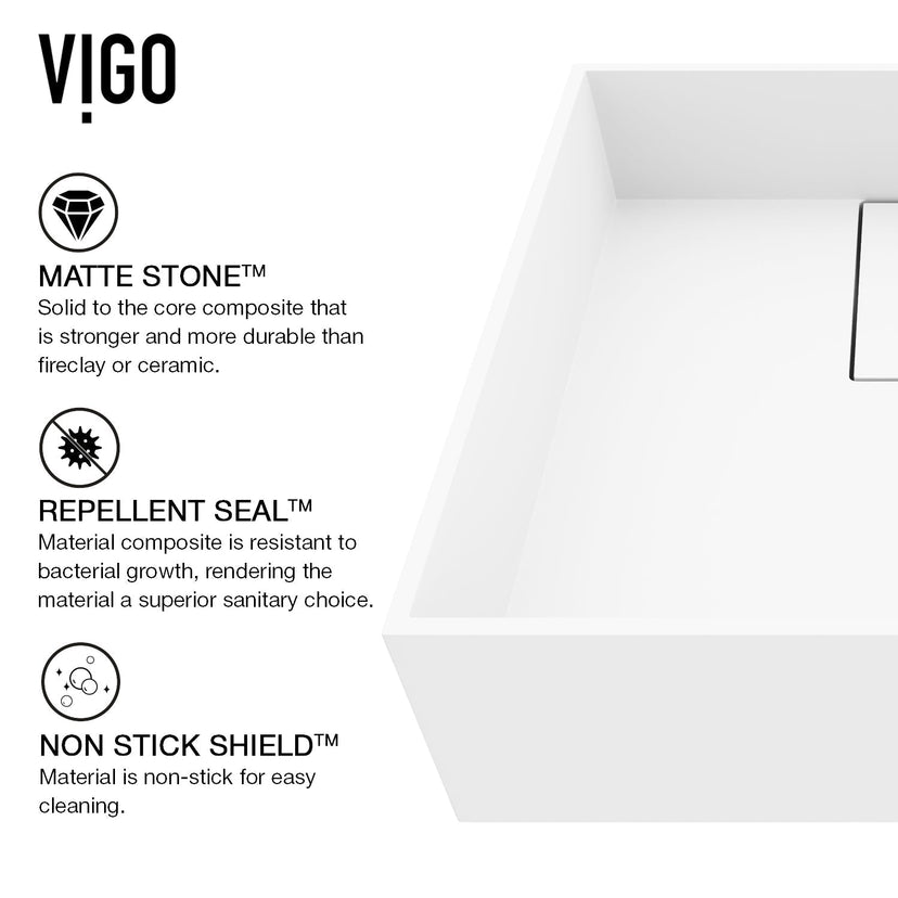 Scratch-resistant square vessel sink in matte white stone, perfect for contemporary spaces