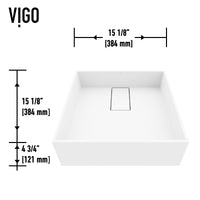 Matte white square sink made of cast stone, approved for commercial use