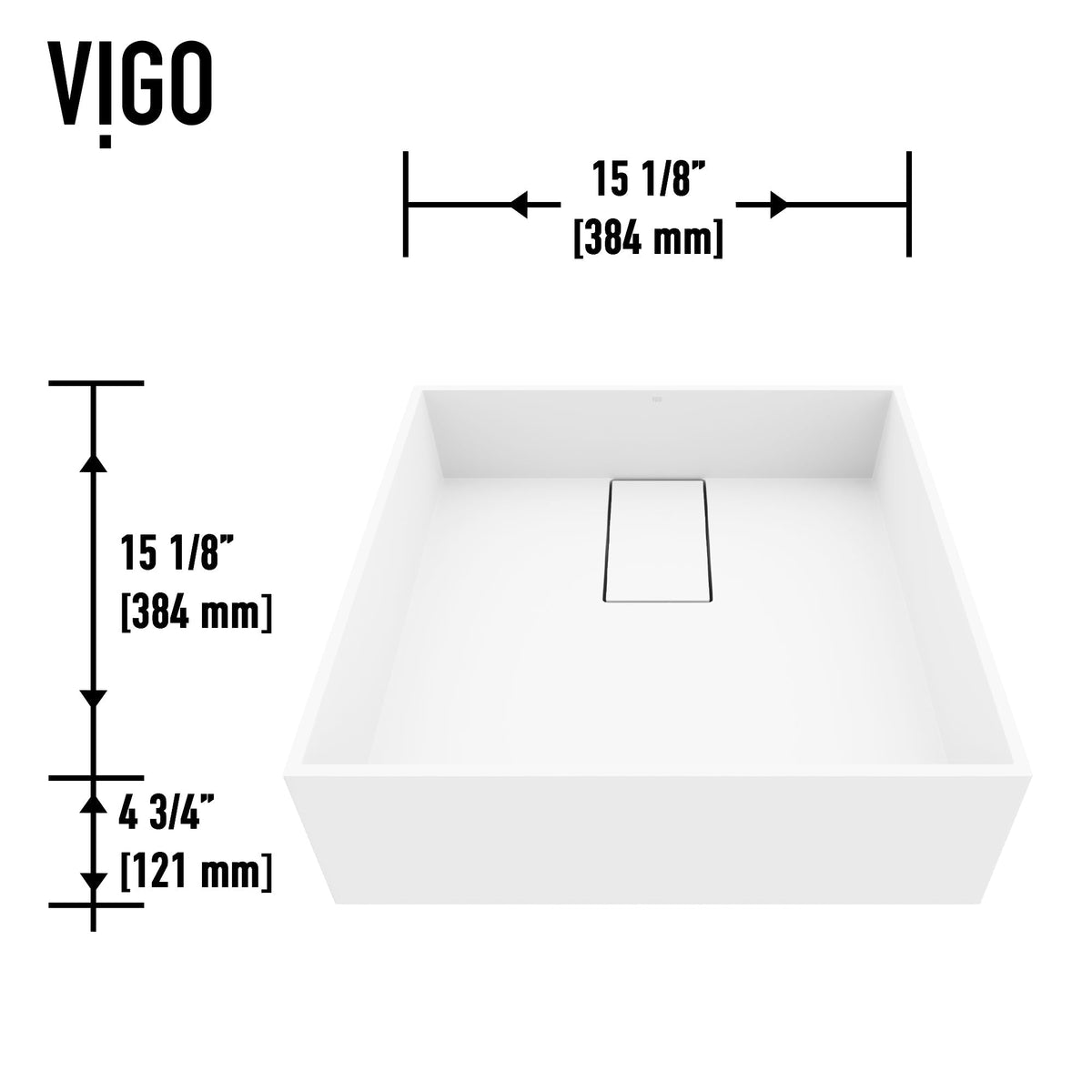 Matte white square sink made of cast stone, approved for commercial use