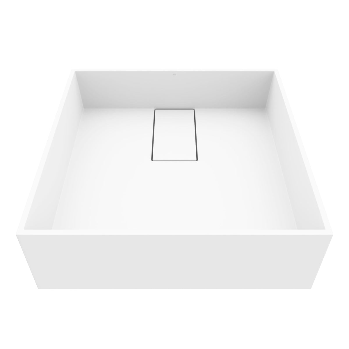 Square vessel sink in matte stone finish, featuring fade and scratch resistance