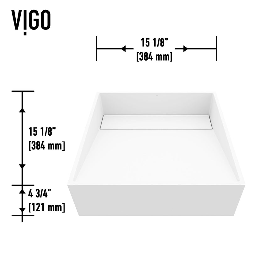 5-inch tall square vessel sink in matte stone, ideal for modern design
