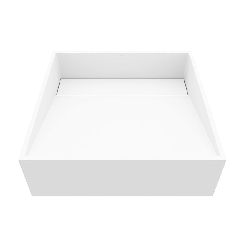 Modern square vessel sink with matte white finish, approved for commercial use