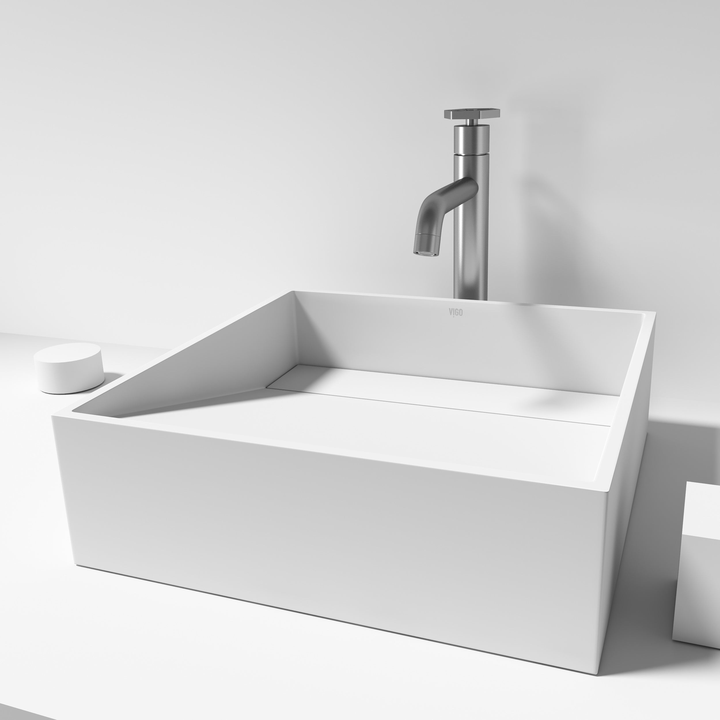 Starr – 15 in. L X 15 in. W X 5 in. H Square Matte Stone Vessel
