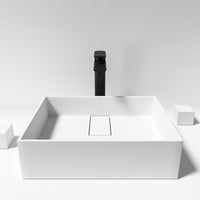 Modern rectangular bathroom sink with matte white finish and handmade craftsmanship