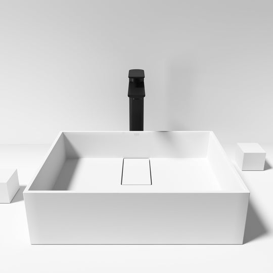 Modern rectangular bathroom sink with matte white finish and handmade craftsmanship