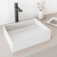 Matte white rectangular sink in cast stone, handmade and fade-resistant
