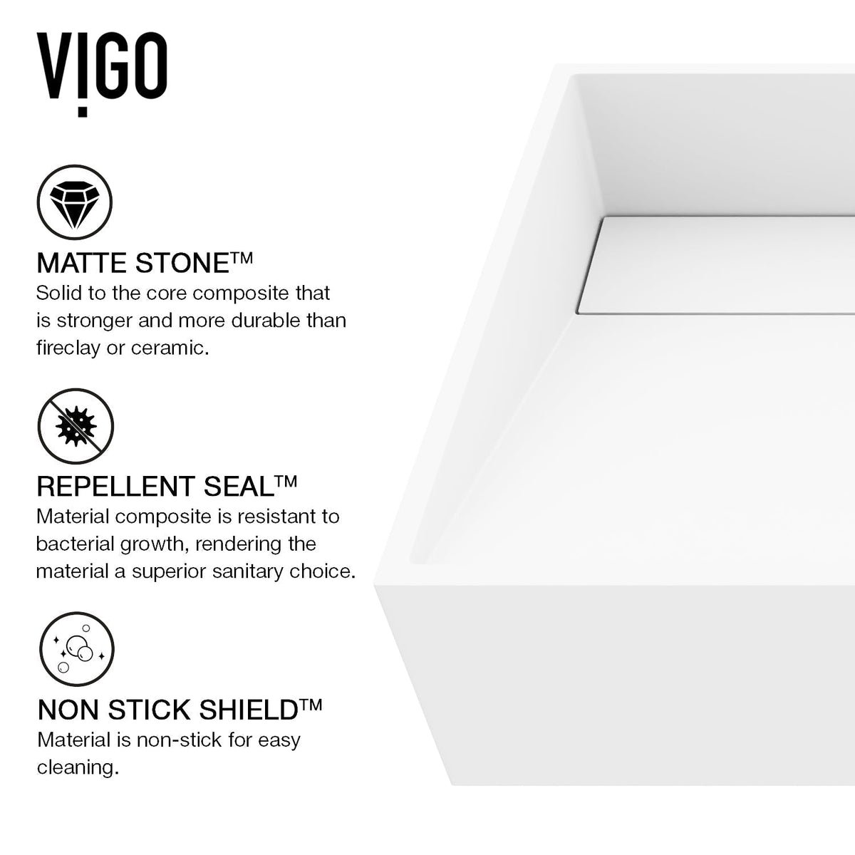 Rust-resistant rectangular vessel sink in matte white, ideal for contemporary spaces