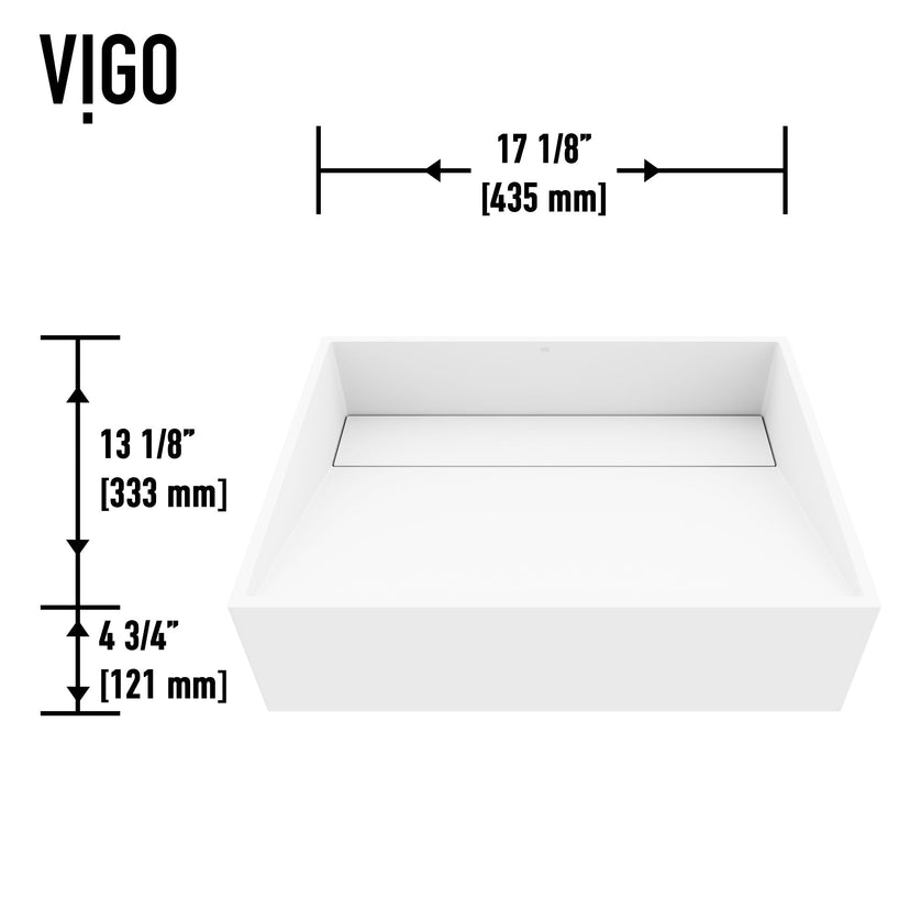 5-inch tall rectangular vessel sink in matte stone, perfect for modern bathrooms