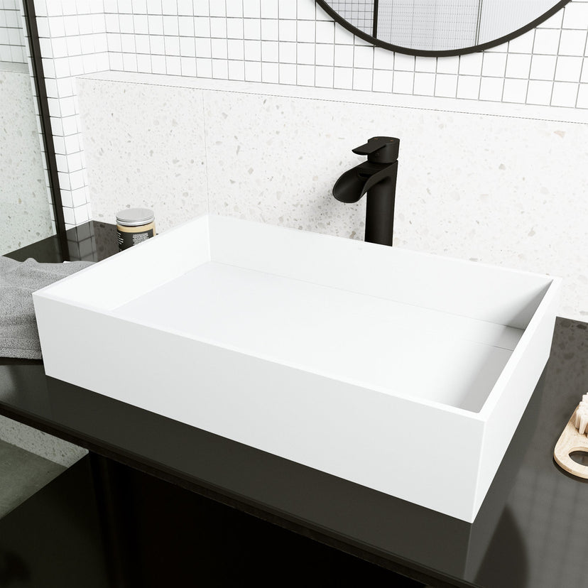 Modern rectangular sink in matte stone, 5-inch height, fade and rust resistant