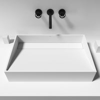 Matte white rectangular sink in matte stone, handmade and fade-resistant