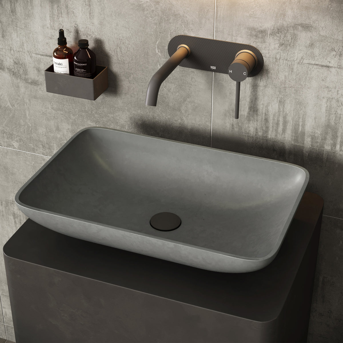 Gothic Gray Concreto Stone Vessel Bathroom Sink