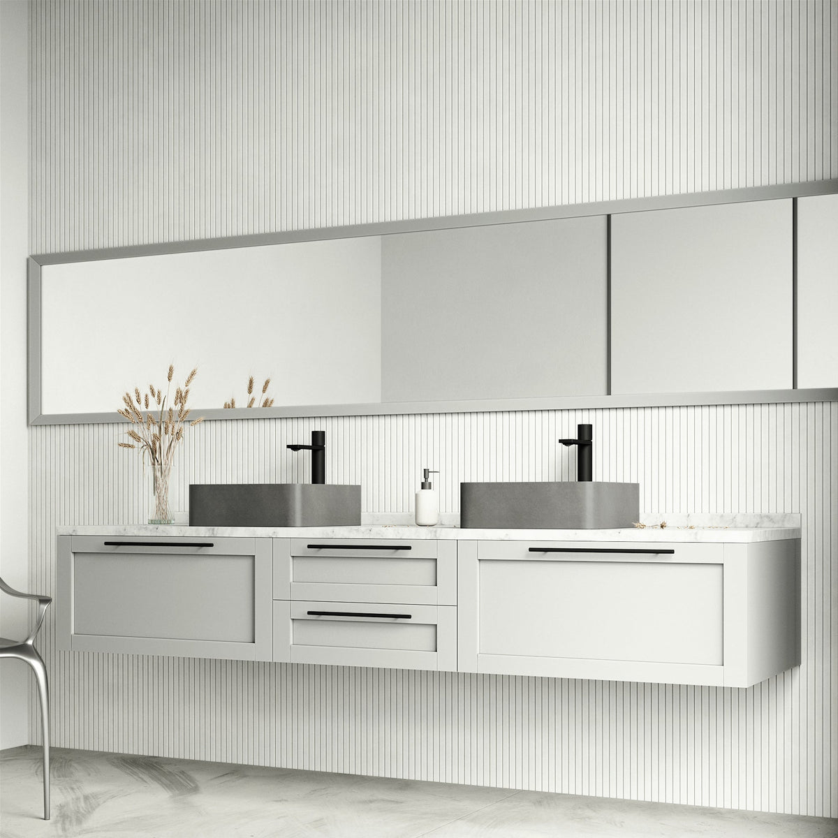 Modern contemporary square bathroom sink in gray concrete, 5-inch height