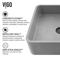 Commercial-grade gray vessel sink with durable concrete material and square shape