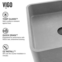 Fade-resistant gray concrete sink for vessel installation, modern style