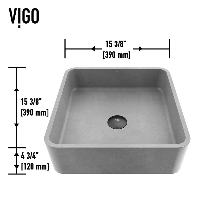 Rust-proof gray concreto stone sink with square form and handmade craftsmanship