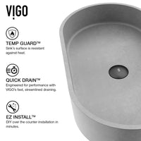 Oval vessel sink gray finish concrete material fade resistant modern design
