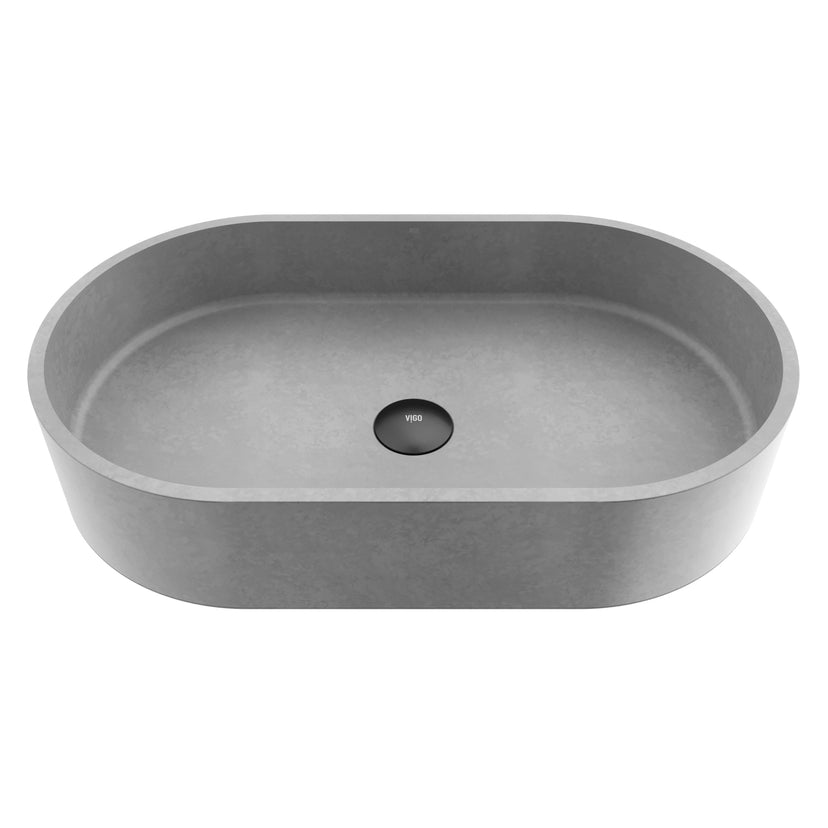 Gray oval concrete sink vessel style handmade with scratch resistant finish