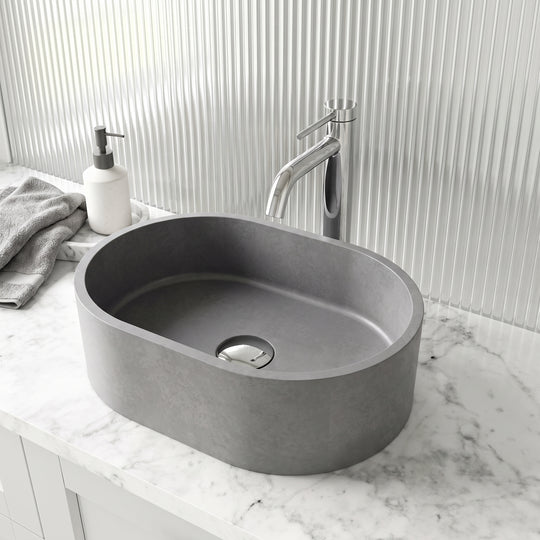 Gray concrete vessel sink oval shape modern style bathroom sink
