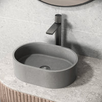 Gray oval concrete vessel sink modern design handmade for bathroom