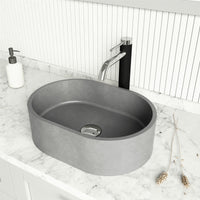 Modern oval vessel sink gray concrete finish rust resistant and scratch resistant
