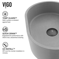 Oval vessel sink gray finish concrete material contemporary bathroom sink