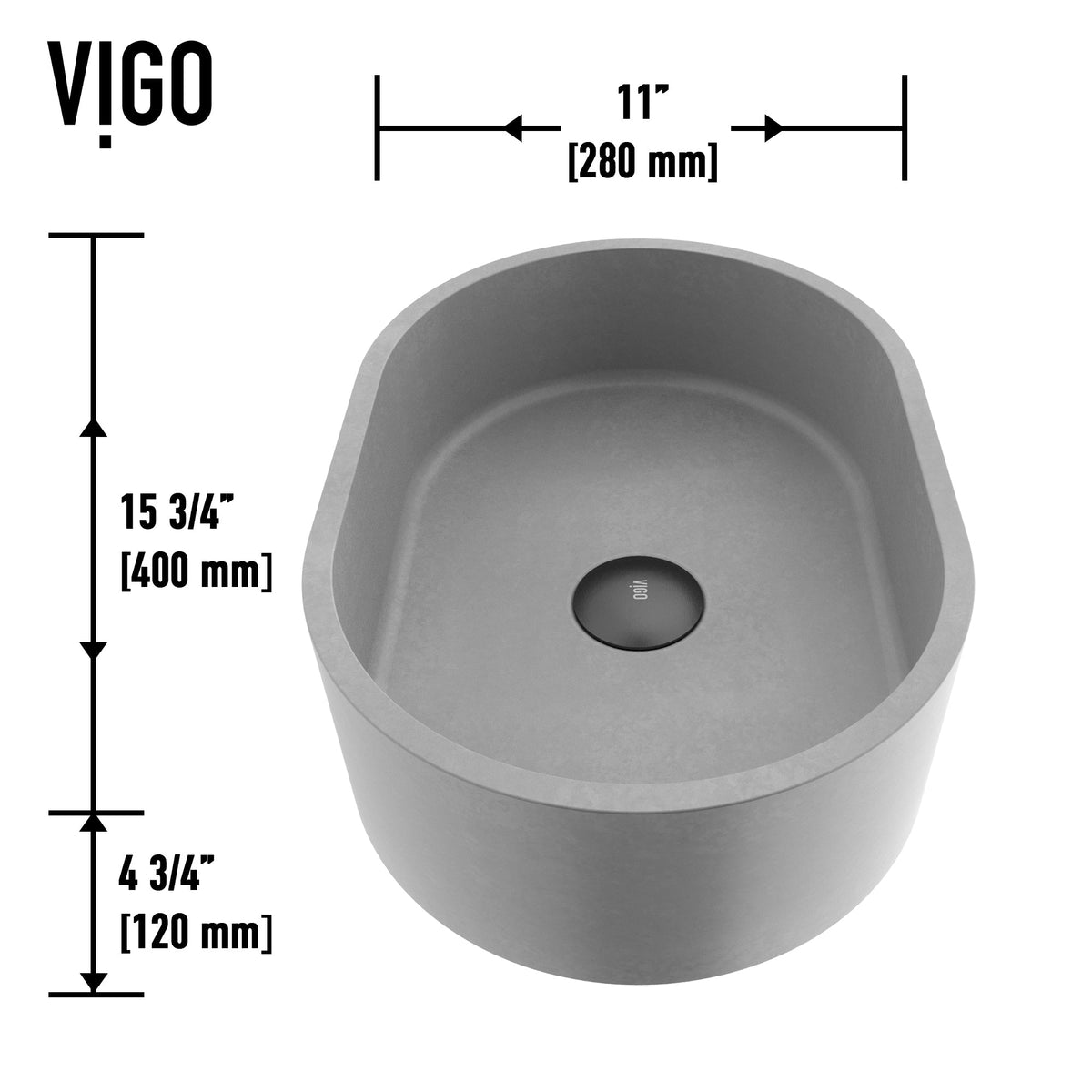 Contemporary gray oval concrete sink handmade with fade resistant finish