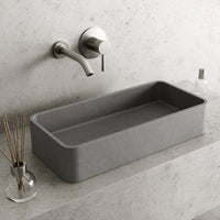 Gray concrete rectangular vessel sink with modern contemporary style