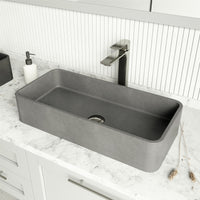 Handmade gray concreto stone sink featuring rectangular shape and rust resistance