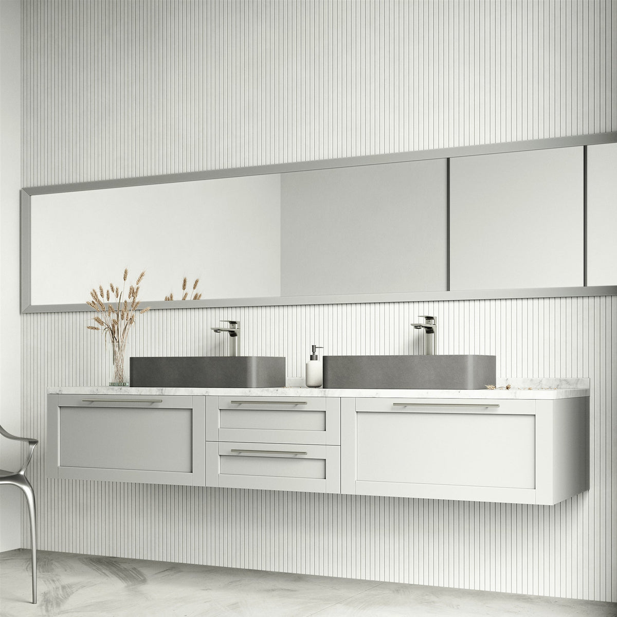 Modern rectangular bathroom sink in gray concrete, 5-inch assembled height
