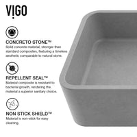Commercial-use gray vessel sink with durable concrete material and rectangular form