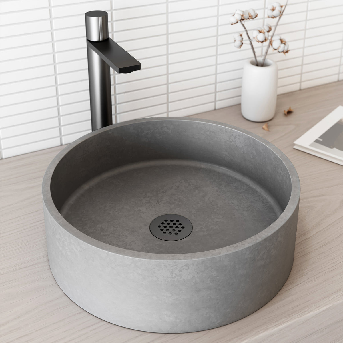 Gray round concrete vessel sink modern bathroom sink handmade