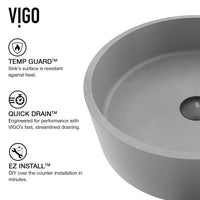 Round vessel sink gray finish concrete material fade resistant