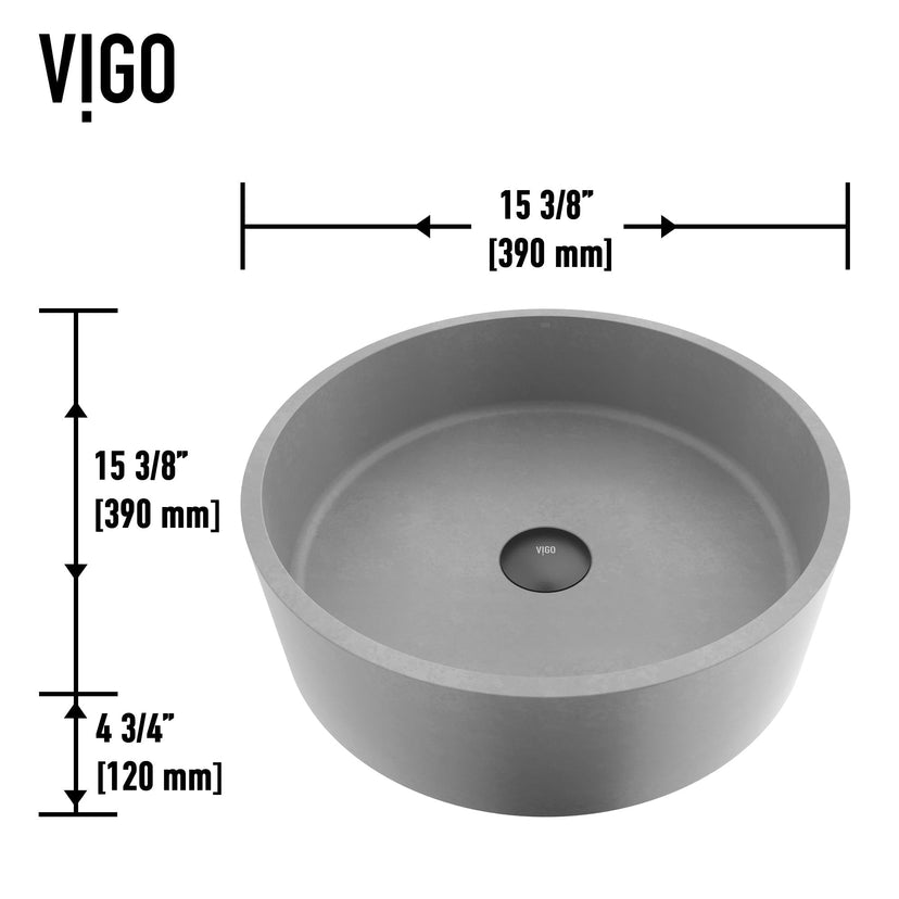 Contemporary gray round concrete sink handmade for bathroom