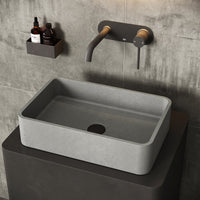 Gray concrete rectangular vessel sink with modern design and fade resistance