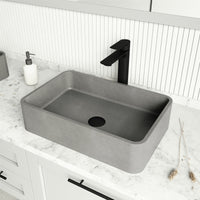 Handmade gray concreto stone sink featuring rectangular shape and scratch resistance