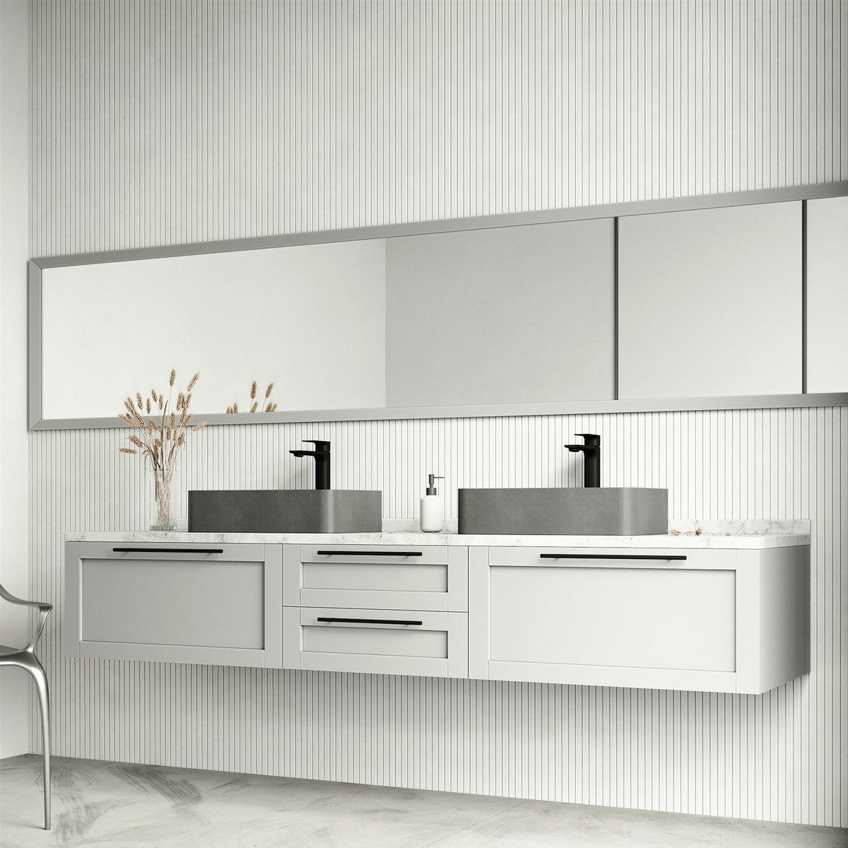Modern contemporary rectangular bathroom sink in gray concrete, 5-inch height
