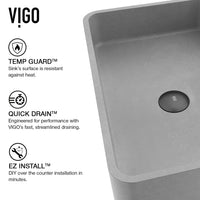 Fade-resistant gray concrete sink for vessel installation, rectangular shape