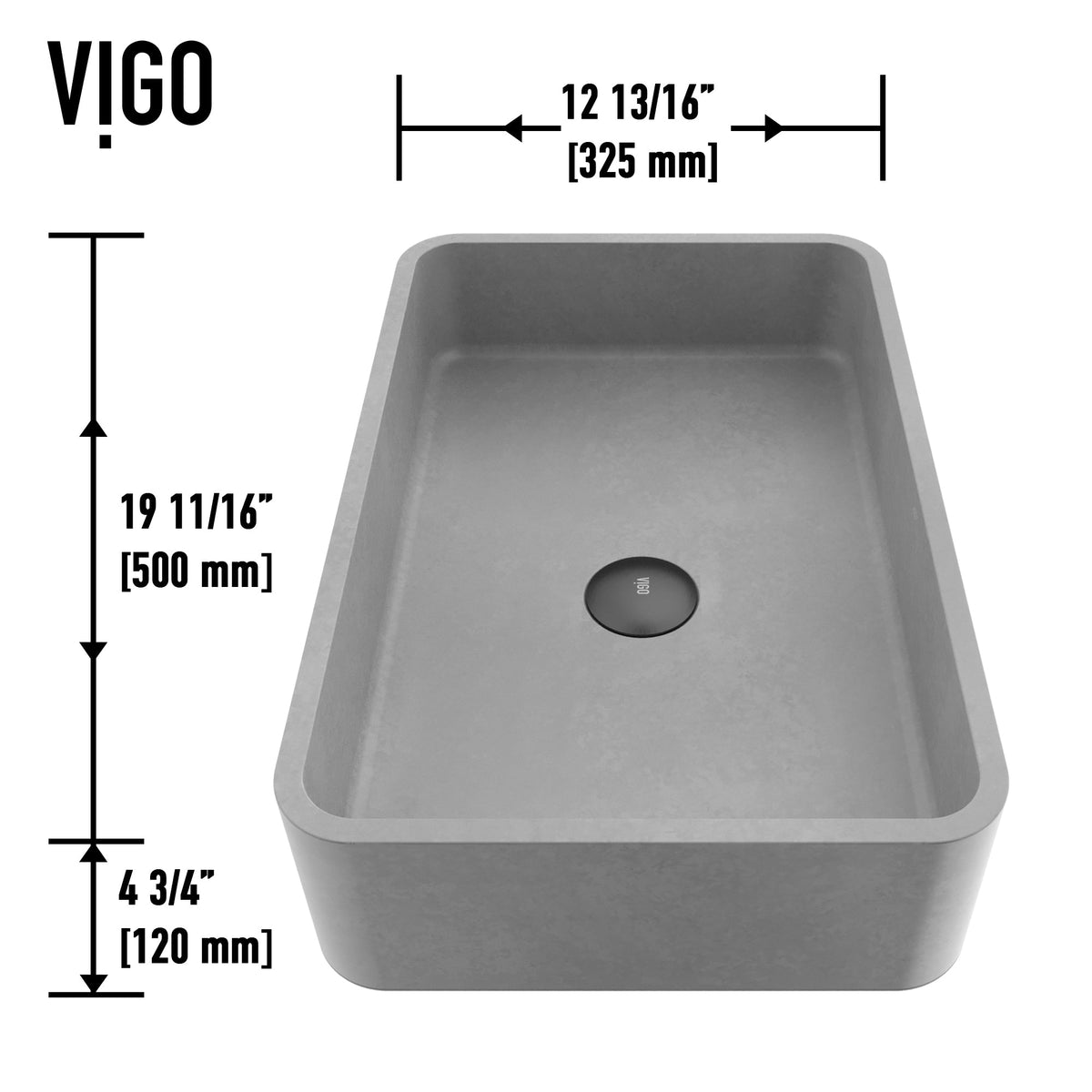 Rust-proof gray concreto stone sink with handmade finish and modern style