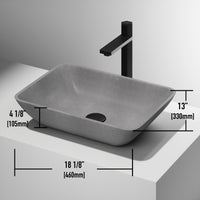 Gray finish concrete vessel sink handmade rectangular modern style scratch proof