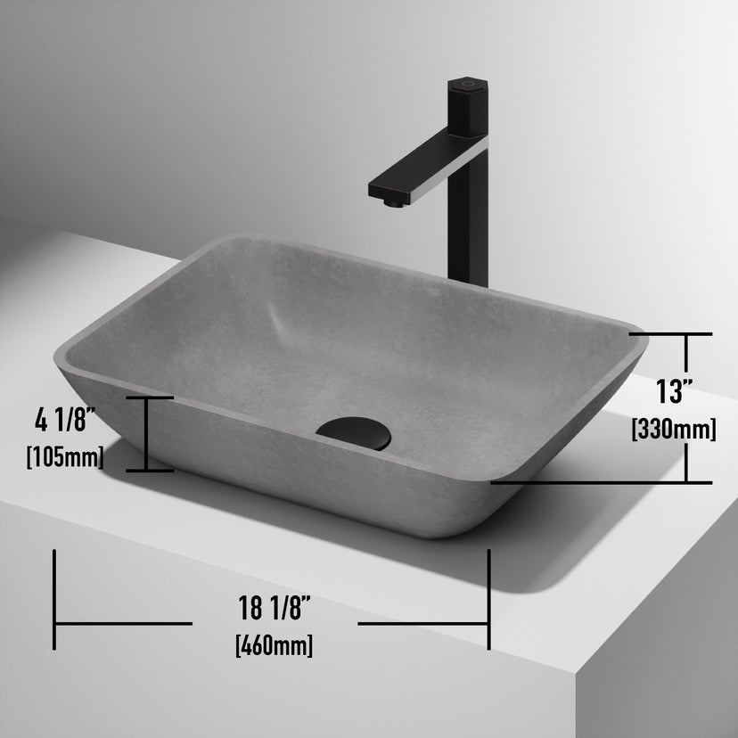 Gray finish concrete vessel sink handmade rectangular modern style scratch proof