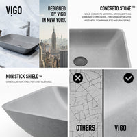 Contemporary rectangular concrete sink vessel type gray finish fade resistant