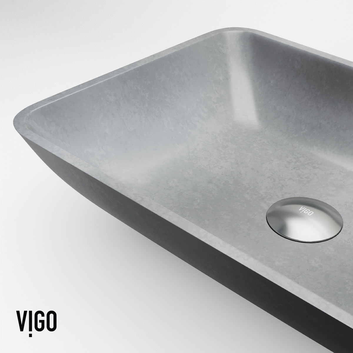 Gray concrete vessel sink modern rectangular design scratch and fade resistant
