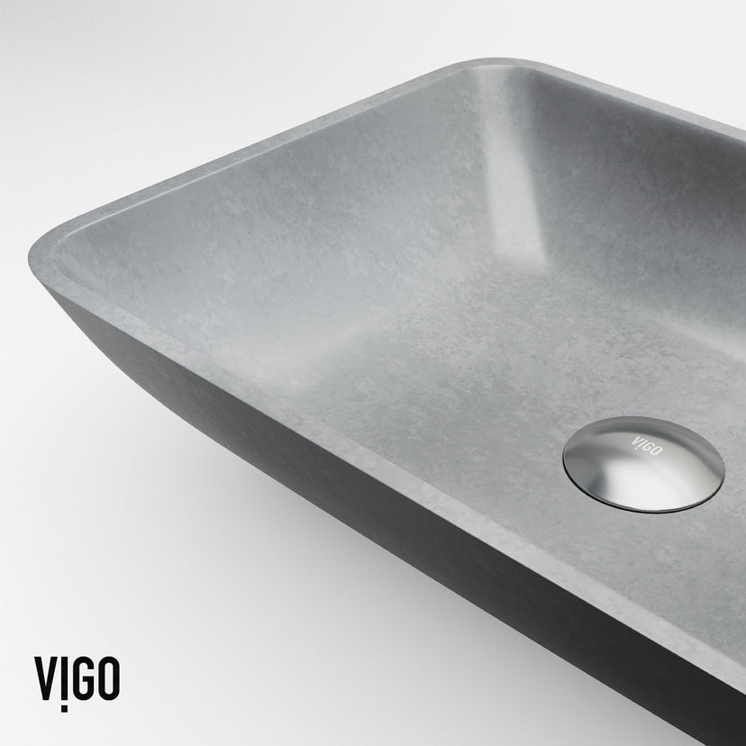 Gray concrete vessel sink modern rectangular design scratch and fade resistant