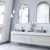 Modern rectangular vessel sink in gray concrete finish