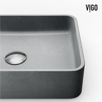 Commercial approved gray concrete vessel sink with rectangular shape