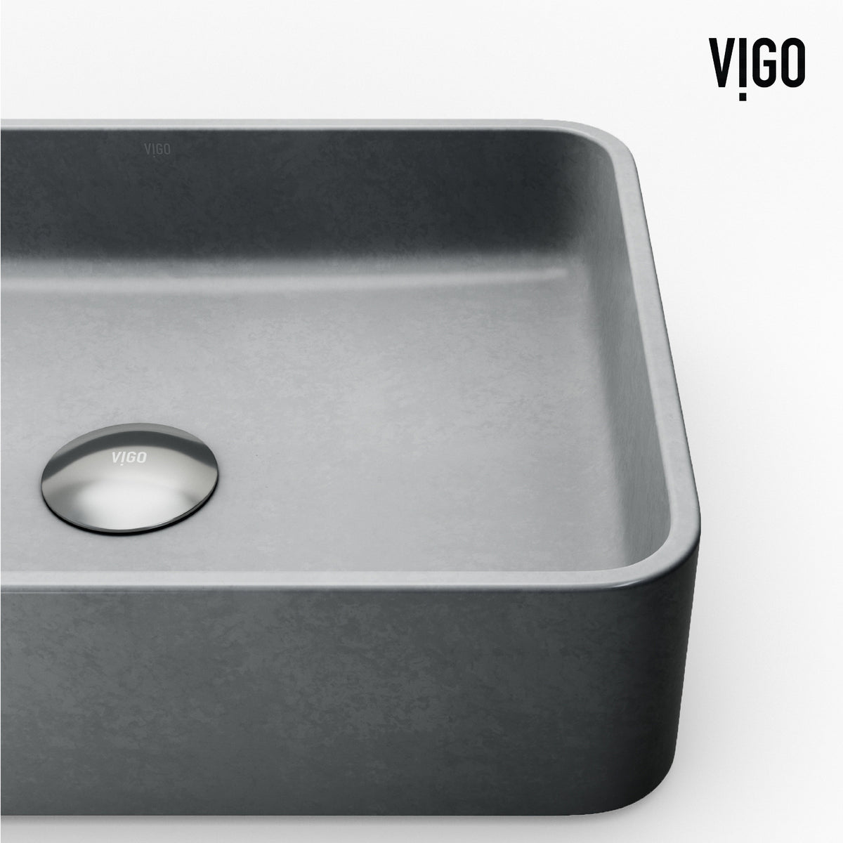 Commercial approved gray concrete vessel sink with rectangular shape